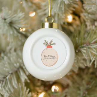 The Family Name Christmas 2025 Elegant Script  Ceramic Ball Christmas Ornament