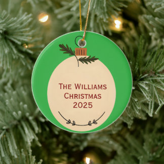 The Family Name Christmas 2025 Elegant Script  Ceramic Tree Decoration