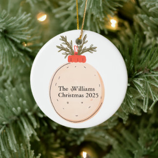 The Family Name Christmas 2025 Elegant Script  Ceramic Tree Decoration