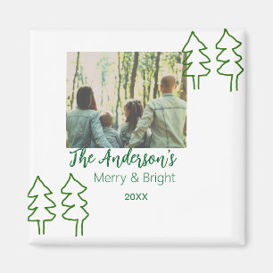The family name green Christmas tree photo modern Magnet