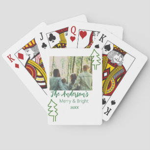 The family name green Christmas tree photo modern Playing Cards