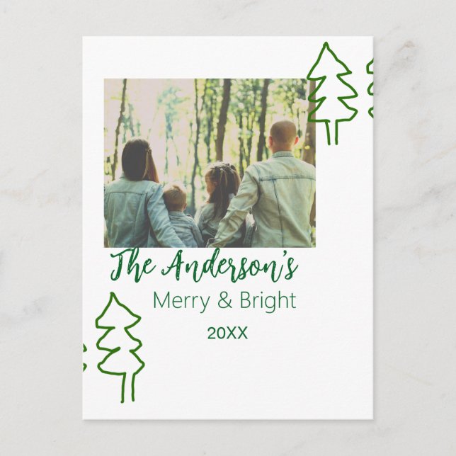 The family name green Christmas tree photo modern Postcard (Front)