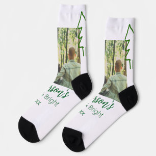 The family name green Christmas tree photo modern Socks