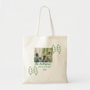 The family name green Christmas tree photo modern Tote Bag