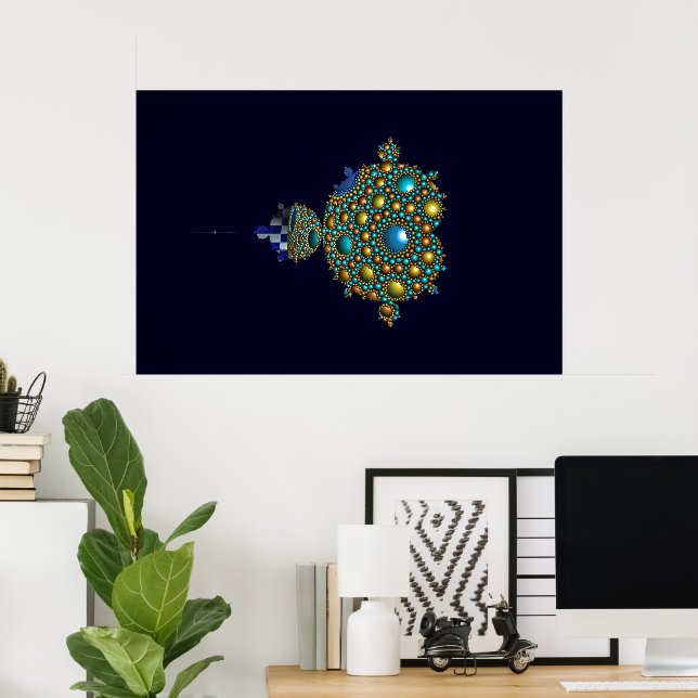 The famous Mandelbrot set white on dark blue Poster (Home Office)