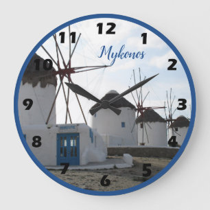 The famous windmills of Mykonos, Greece Large Clock
