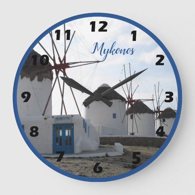 The famous windmills of Mykonos, Greece Large Clock (Front)