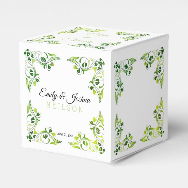 The Fancy Green Leaf Borders Favour Box (Front Side)