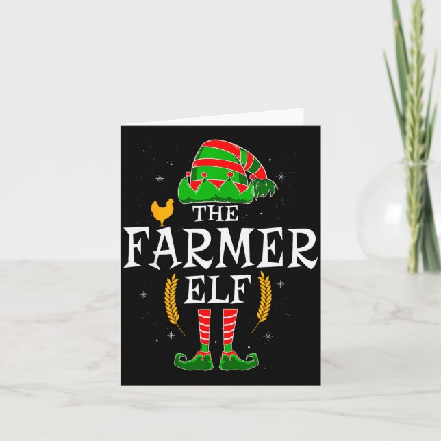 The Farmer Elf Group Matching Family Christmas Far Card (Front)