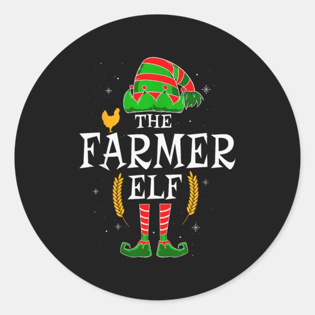 The Farmer Elf Group Matching Family Christmas Far Classic Round Sticker (Front)