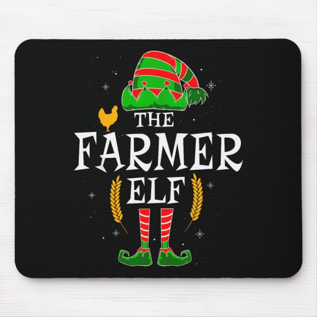 The Farmer Elf Group Matching Family Christmas Far Mouse Mat (Front)