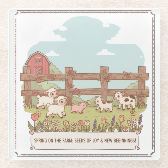 the farms animals  glass coaster (Front)