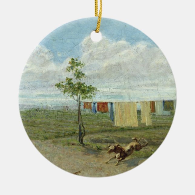 The Farmyard (oil on canvas) Ceramic Tree Decoration (Front)