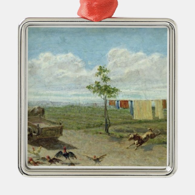 The Farmyard (oil on canvas) Metal Tree Decoration (Front)