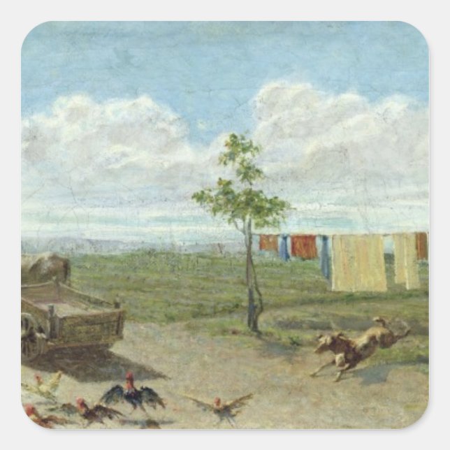 The Farmyard (oil on canvas) Square Sticker (Front)