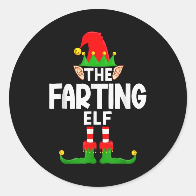 The Farting Elf Family Christmas Pajama Party  Classic Round Sticker (Front)