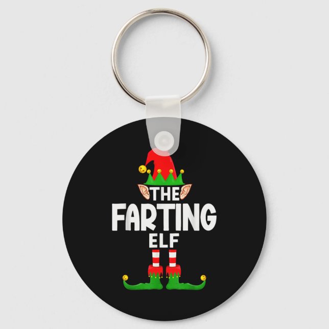 The Farting Elf Family Christmas Pajama Party  Key Ring (Front)