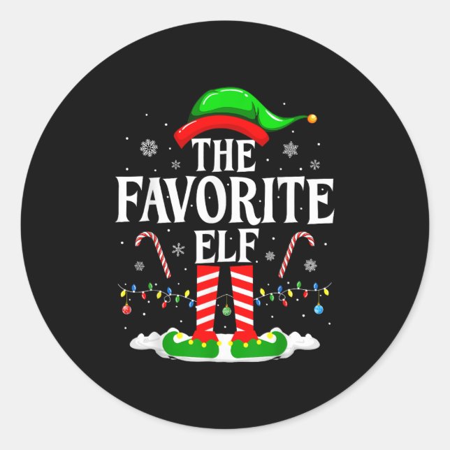 The Favorite Elf Funny Xmas Matching Family Christ Classic Round Sticker (Front)