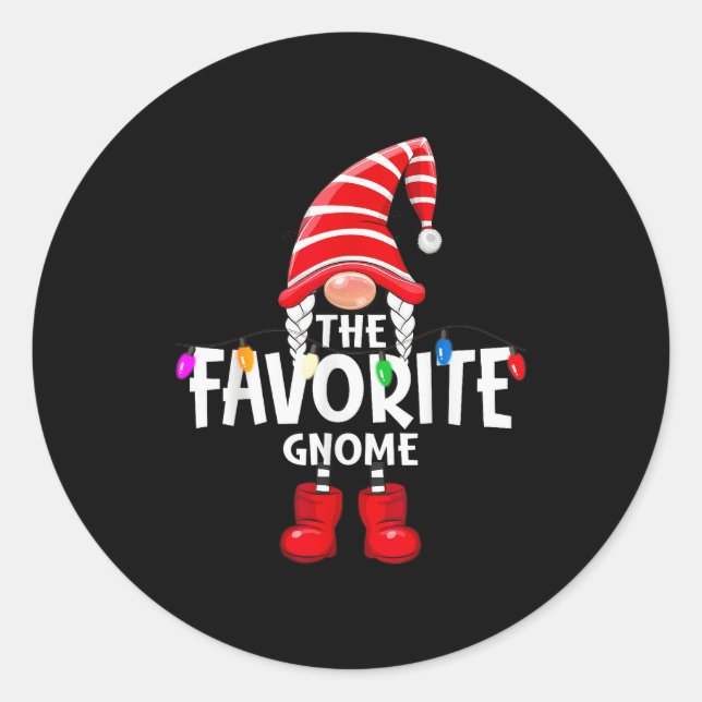 The Favorite Gnome Christmas Matching Pajama  Classic Round Sticker (Front)