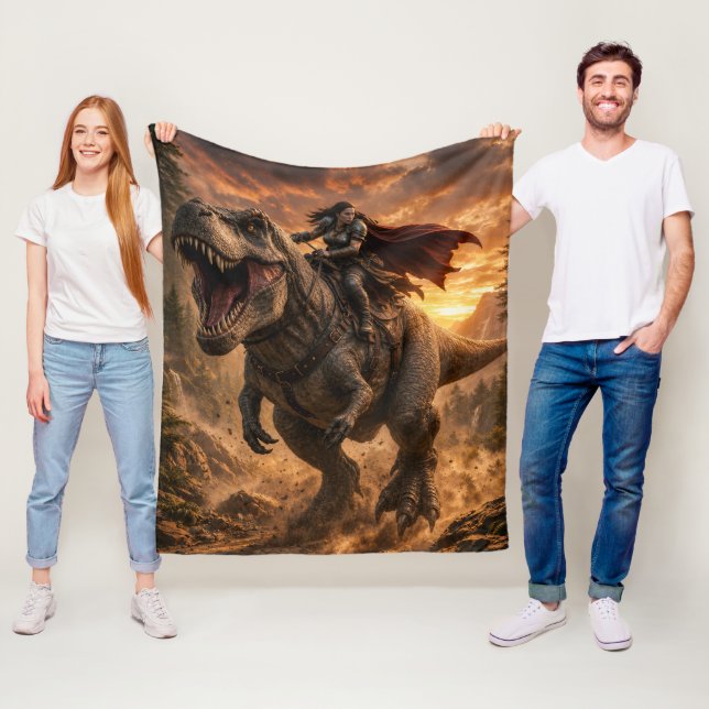 The Fearless Dinosaur Rider Fleece Blanket (In Situ)