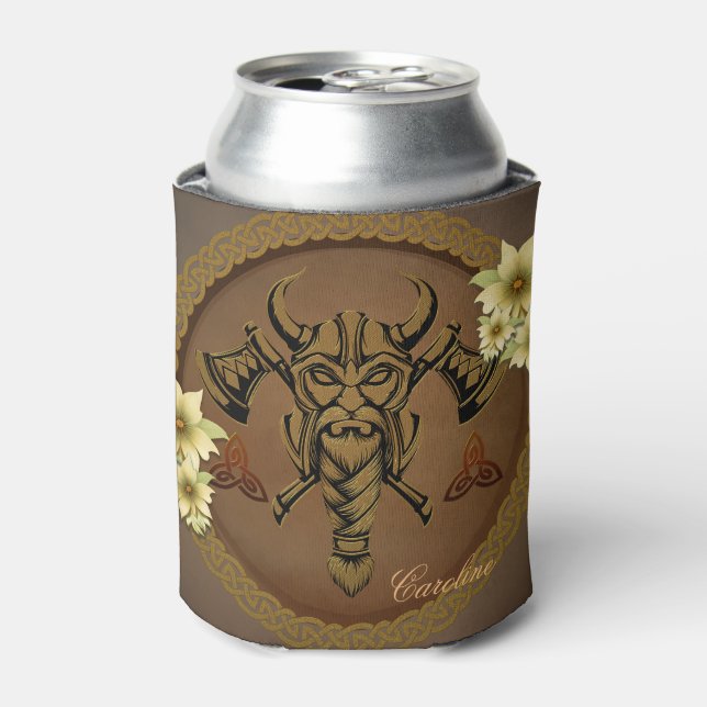 The fearless viking with Helmet with horns.  Can Cooler (Can Front)