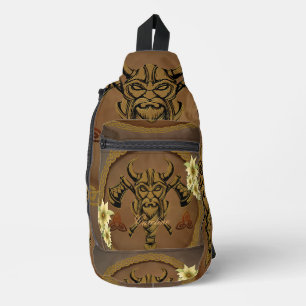 The fearless viking with Helmet with horns. Sling Bag