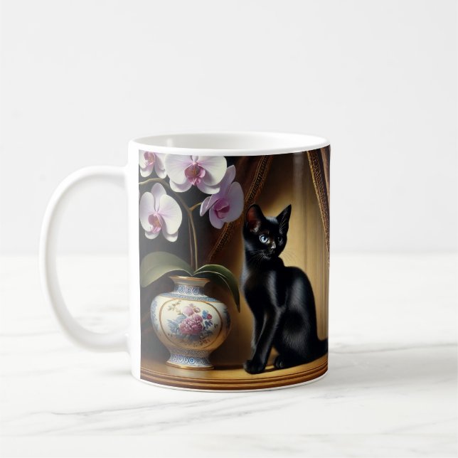 "The Feline Enchant: Classical white GC, 325 ml Coffee Mug (Left)