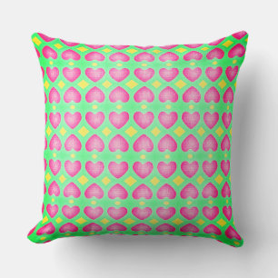 The Festival of Hot Pink Hearts over Mint Green Cushion