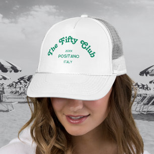 The Fifty Club Retro Green Custom Crest White Trucker Hat