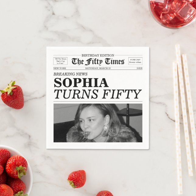 The Fifty Times Newspaper 50th Birthday Napkin (Insitu)