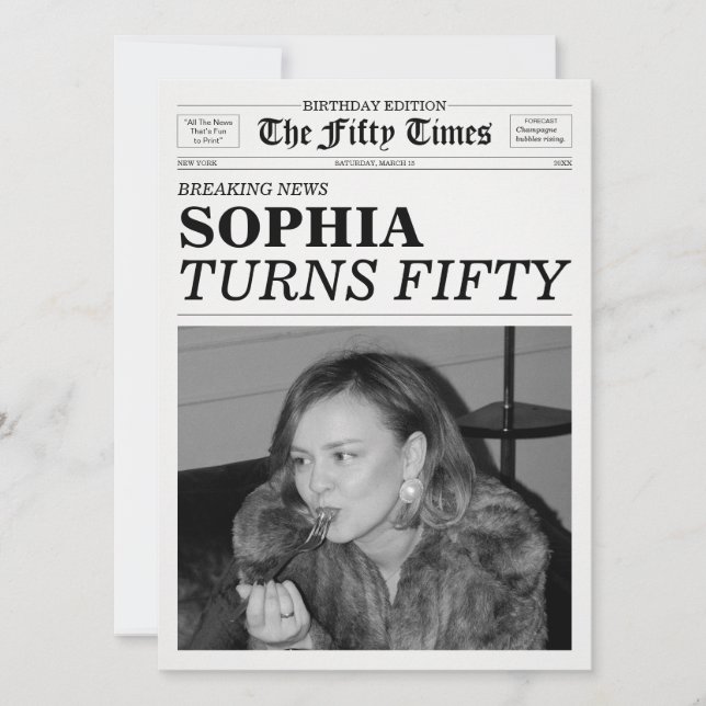 The Fifty Times Newspaper 50th Birthday Party Invitation (Front)