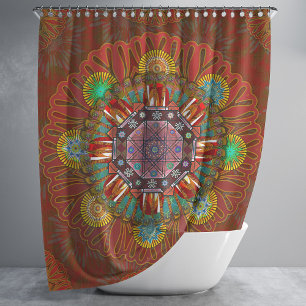 The Filter Floral Red of Squire Manipur Mandala  Shower Curtain
