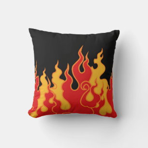 The fire. Flame tongues on a black background. Vin Cushion