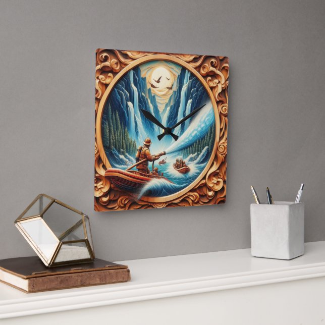 The firefighters loaded onto their boat square wall clock (Office)