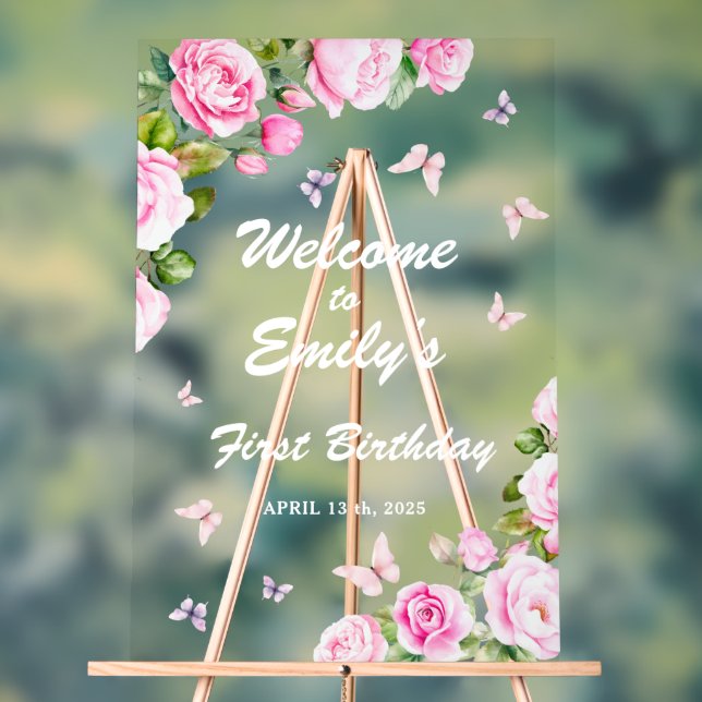The First Birthday Acrylic Welcome Sign (Neutral)