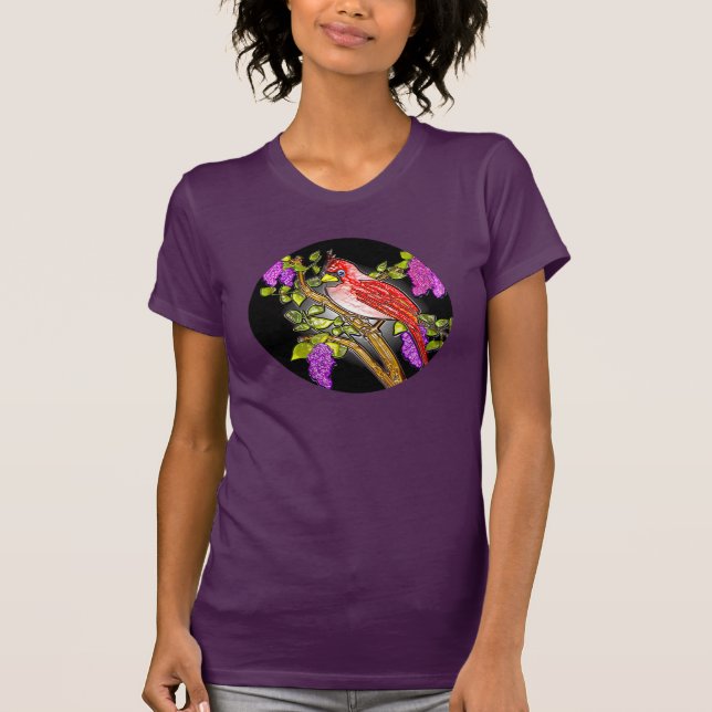 The First Cardinal in the Lilac Tree T-Shirt (Front)