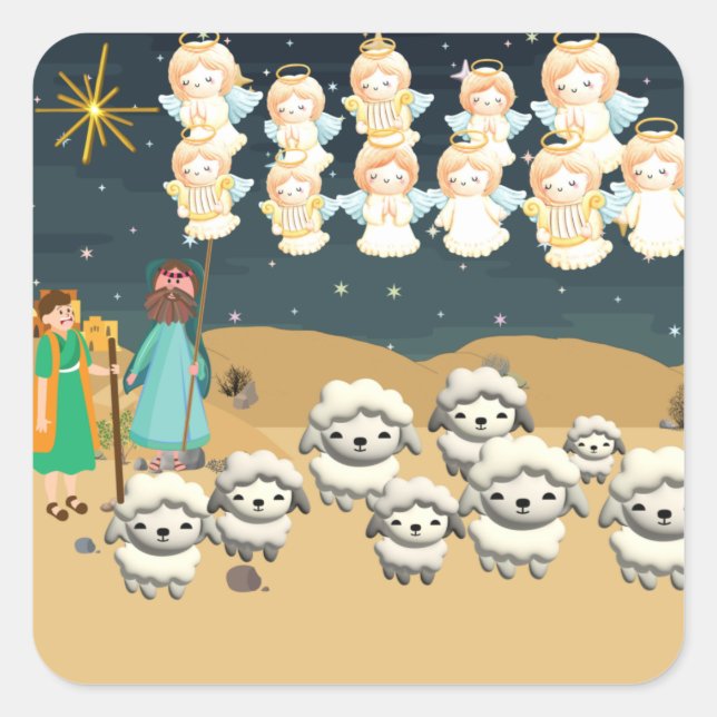 The first Christmas 3D The shepherds  Square Sticker (Front)