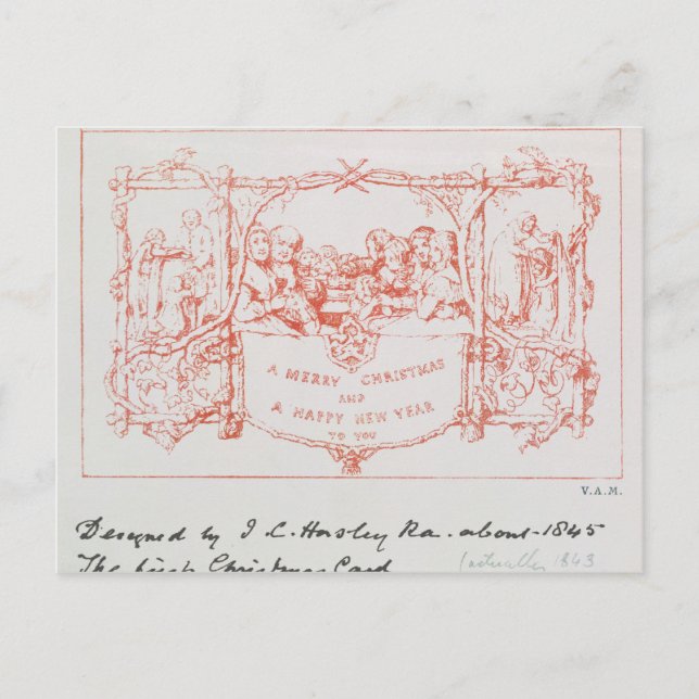 The first Christmas card, by J.C.Horsley, 1843 Holiday Postcard (Front)