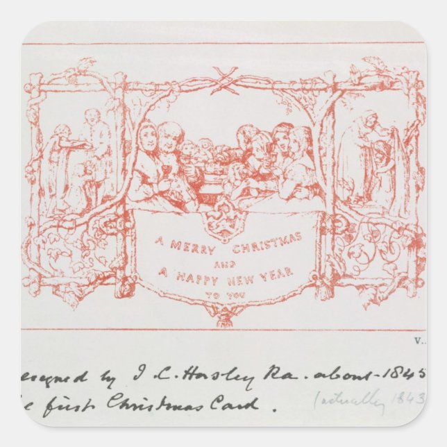 The first Christmas card, by J.C.Horsley, 1843 Square Sticker (Front)