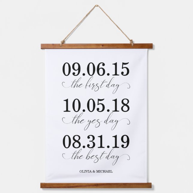 The First Day, The Yes Day, The Best Day Wedding Hanging Tapestry (Front)