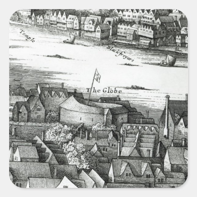 The First Globe Theatre or Rose Theatre Square Sticker (Front)