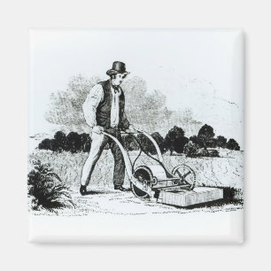 The first lawnmower (engraving) (b/w photo) magnet