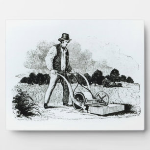 The first lawnmower (engraving) (b/w photo) plaque