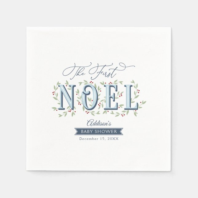 The First Noel Baby Boy Christmas Baby Shower Napkin (Front)