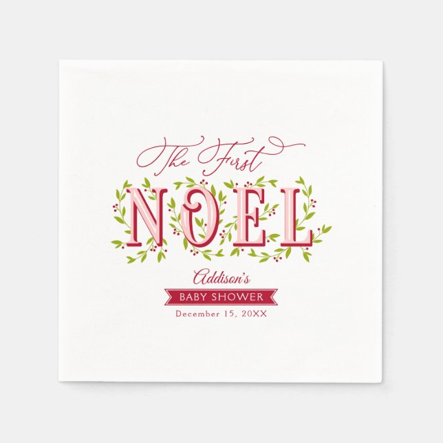 The First Noel Baby Girl Christmas Baby Shower Napkin (Front)