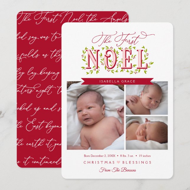 The First Noel Baby Girl Christmas Card (Front/Back)