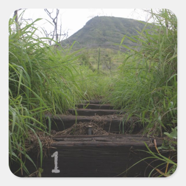 The first step invites hikers up Koko Crater Square Sticker (Front)