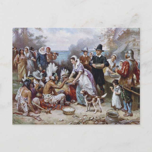 The First Thanksgiving by Jean Ferris c. 1912 Holiday Postcard (Front)