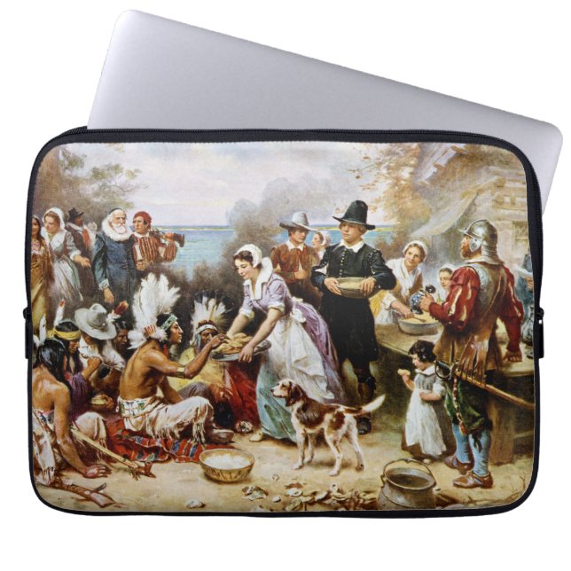 The First Thanksgiving, history painting, Laptop Sleeve (Front)