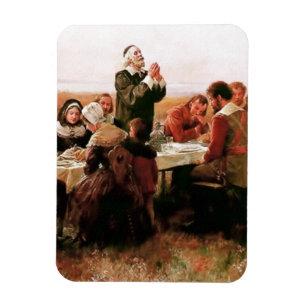 The First Thanksgiving in Plymouth. Fine Art Magnet